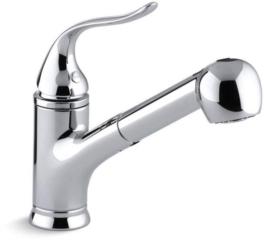 KOHLER Polished Chrome Single Handle Pull Out Kitchen Faucet with Two-Function Spray 