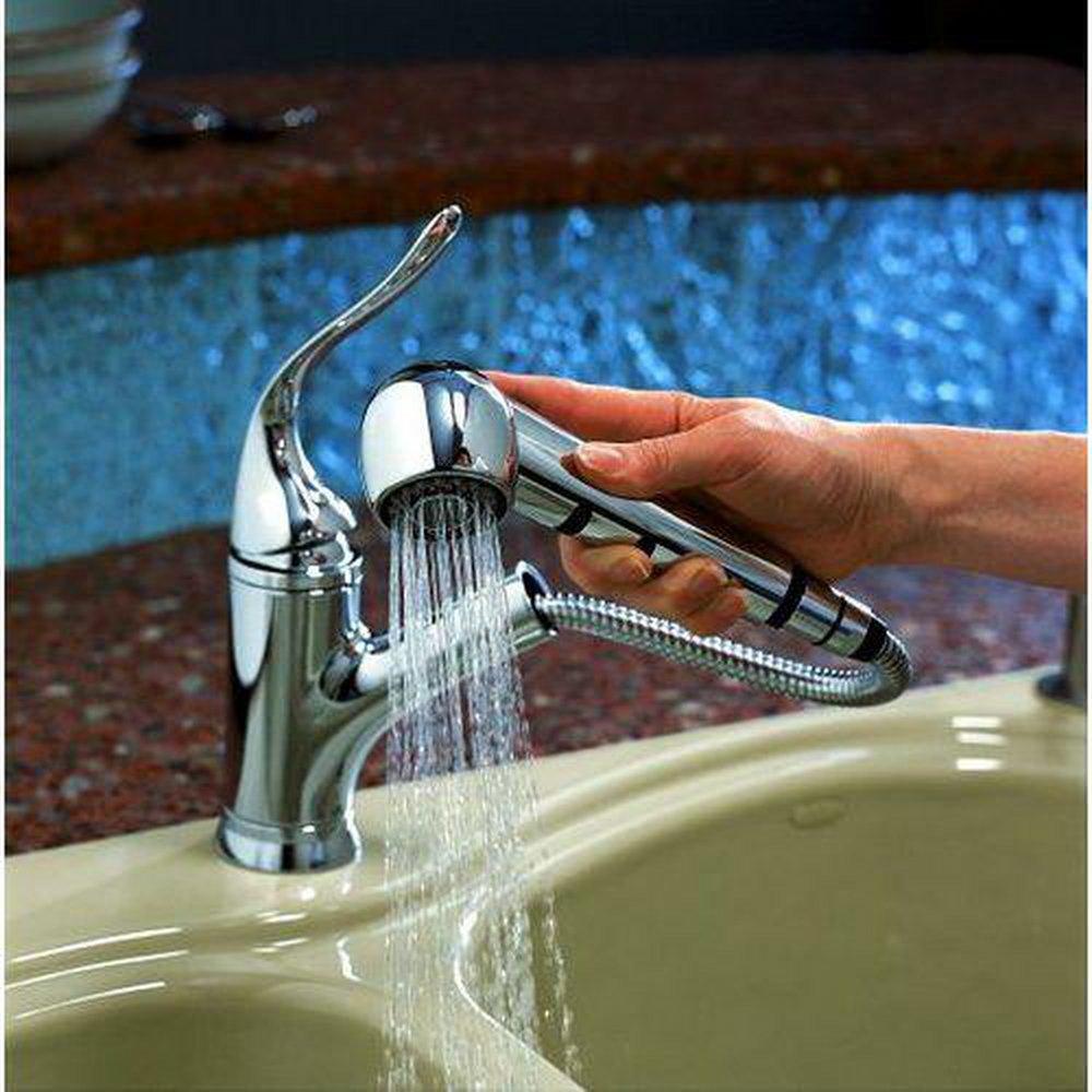 KOHLER White Single Handle Pull Out Kitchen Faucet with Two-Function Spray 