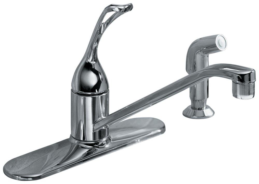 KOHLER Polished Chrome 3-Hole Kitchen Faucet and Single Loop Handle, Sidespray and 5-3/4 in. Spout Height 