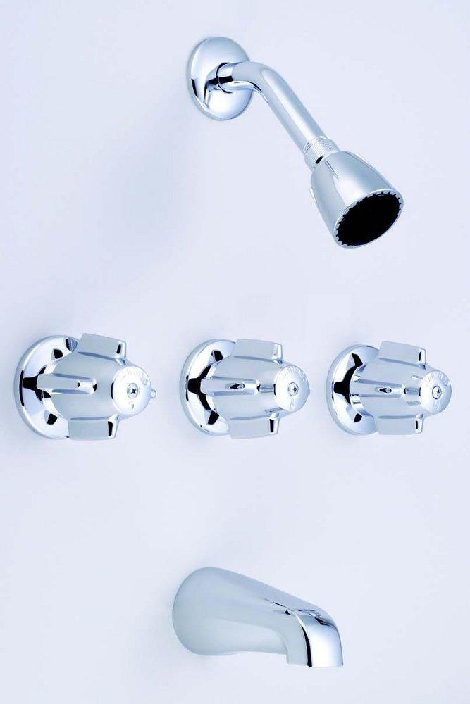 Central Brass Polished Chrome Three Handle Single Function Bathtub & Shower Faucet 