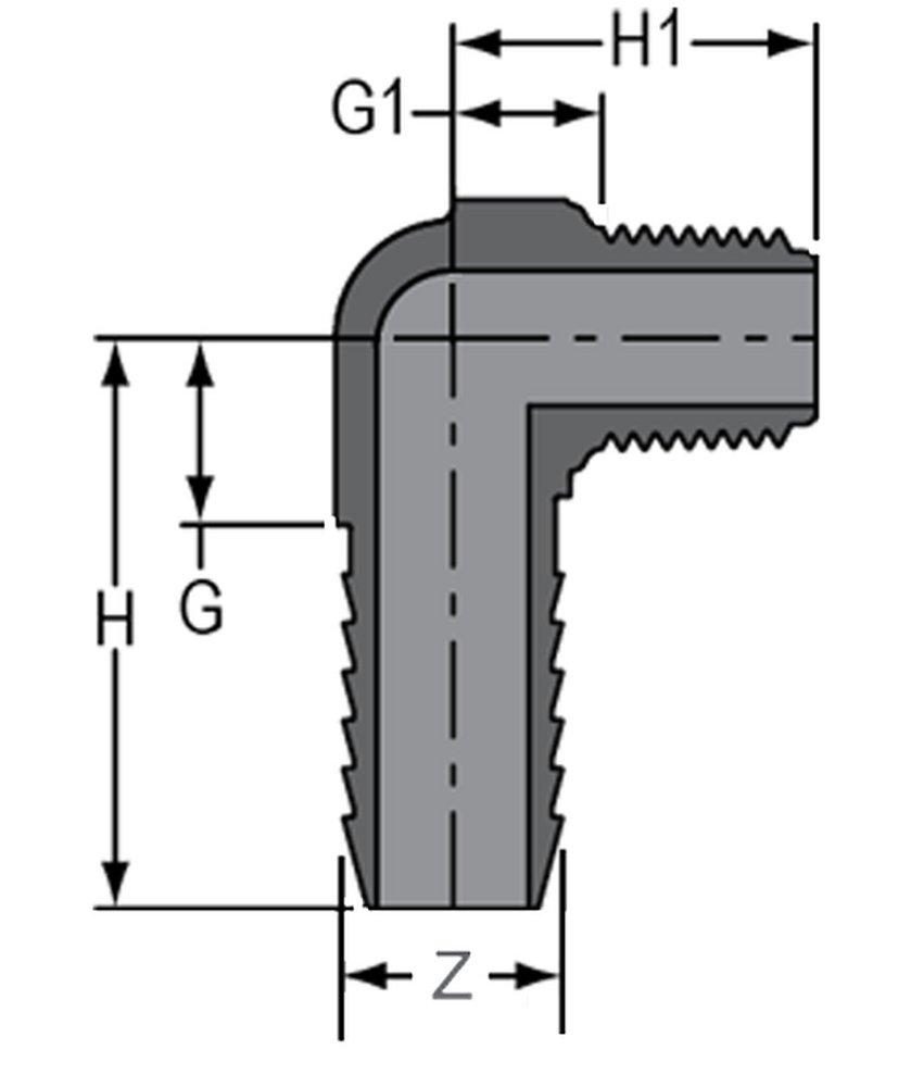 Grey Insert x MIPT Barbed Straight PVC 90 Degree Elbow 