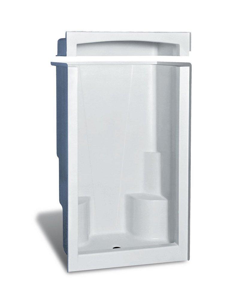 Aker by MAAX Bone 75 x 48 in. Gelcoat Reinforced Shower Unit with 2-Seat and Center Drain 