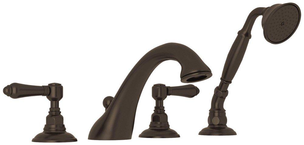 ROHL&reg; Tuscan Brass 4-Hole Tub Filler with Double Lever Handle 