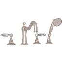 9 gpm 4-Hole Roman Tub Faucet with Double Lever Handle in Satin Nickel