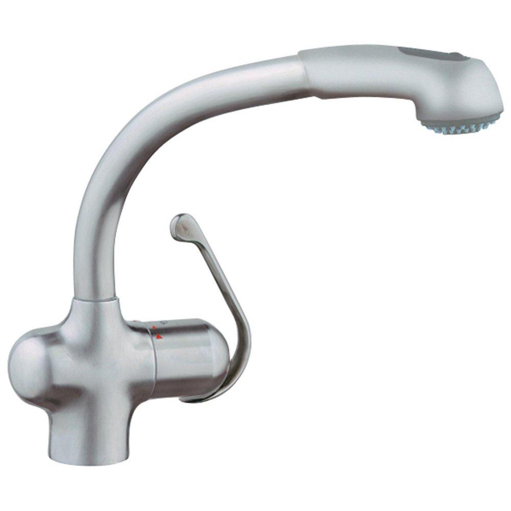 GROHE RealSteel&reg; Single Handle Pull Out Kitchen Faucet 