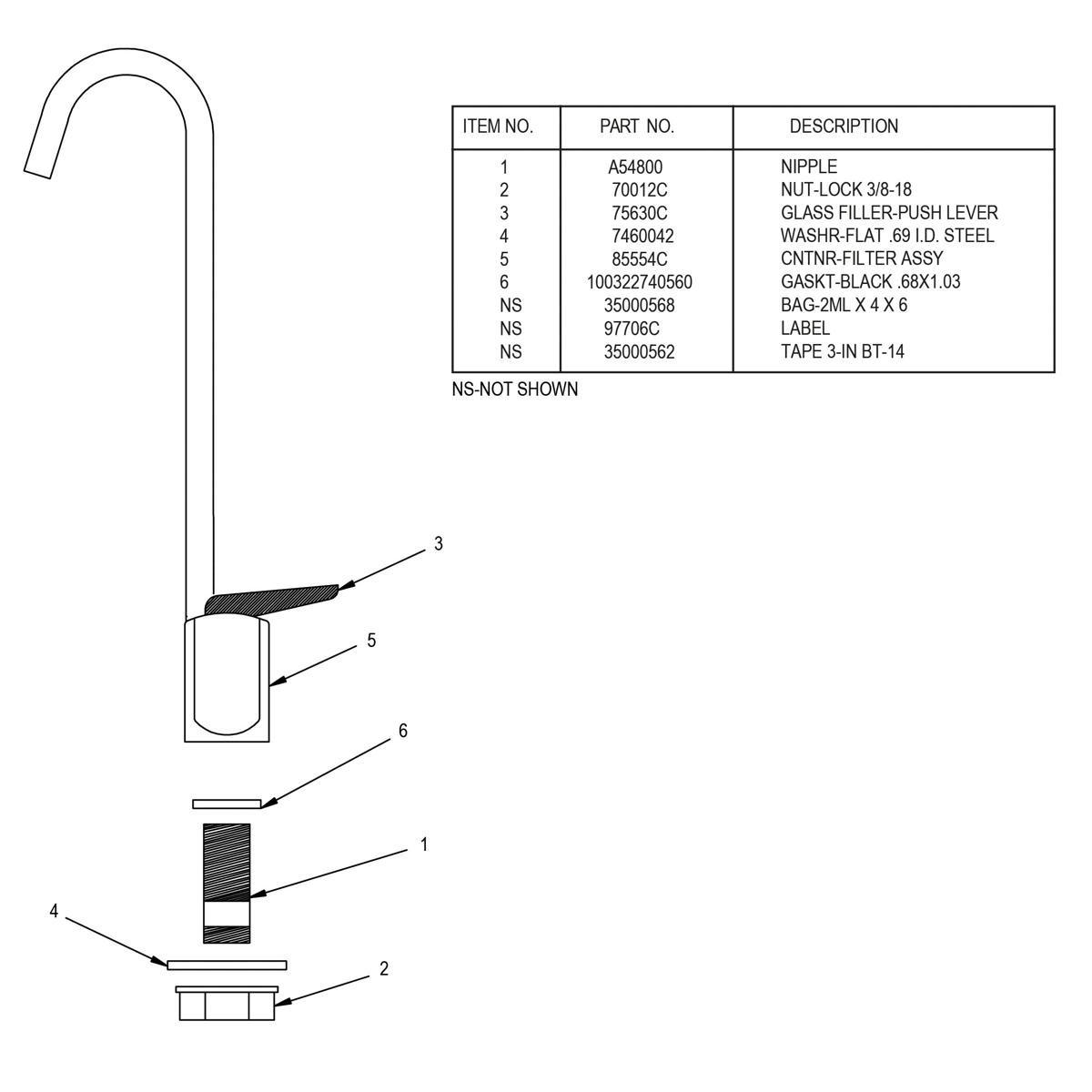 Elkay Chrome Push Lever Glass Filler Bar Faucet 