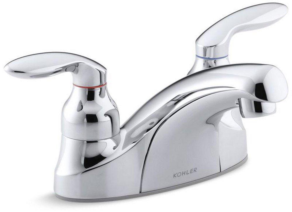 KOHLER Polished Chrome Centerset Lavatory Faucet with Double Lever Handle and Grid Drain 