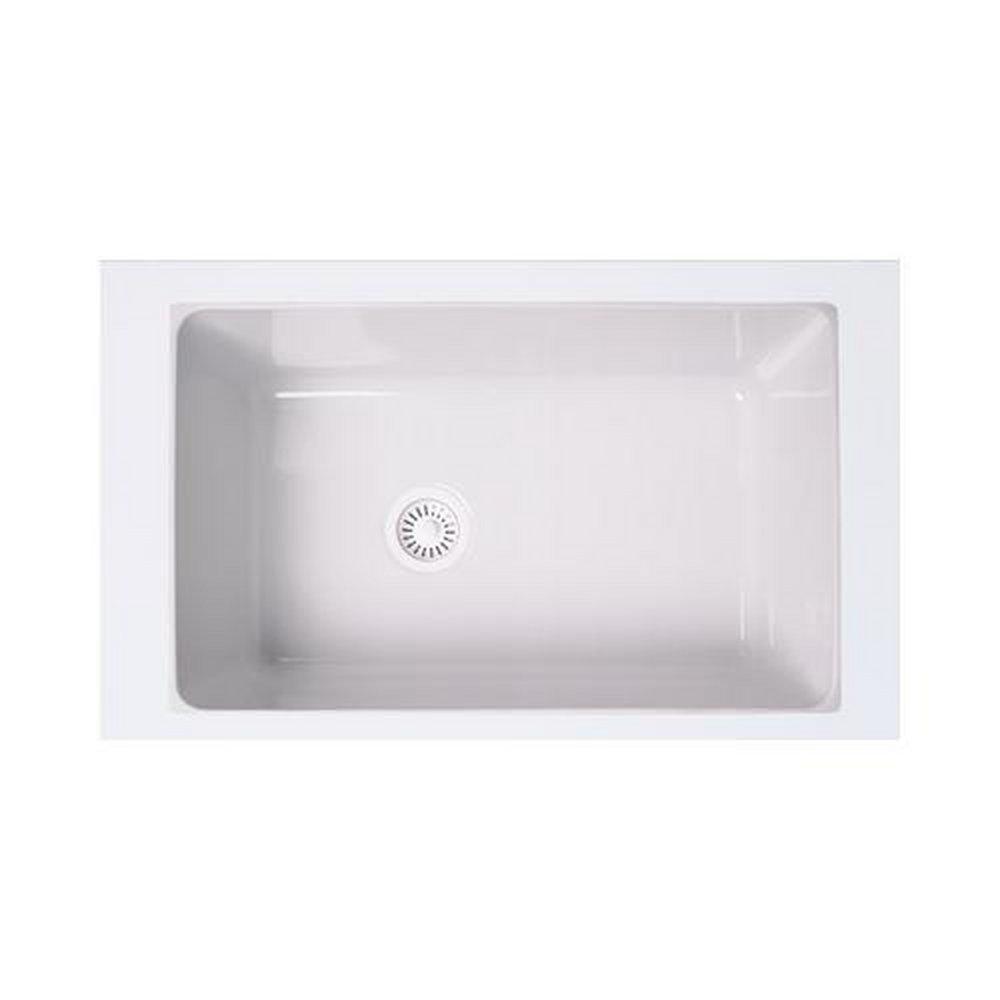 ROHL® White 31-5/8 x 19-5/8 in. No Hole Fireclay Single Bowl Undermount Kitchen Sink 