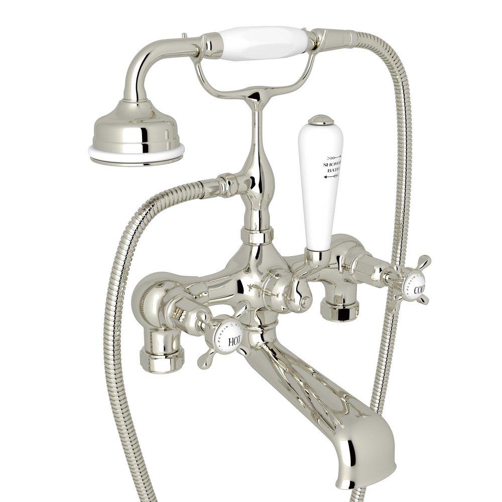 Perrin & Rowe Polished Nickel 19 gpm Wall Mount Exposed Tub Shower Mixer with Double Cross Handle 