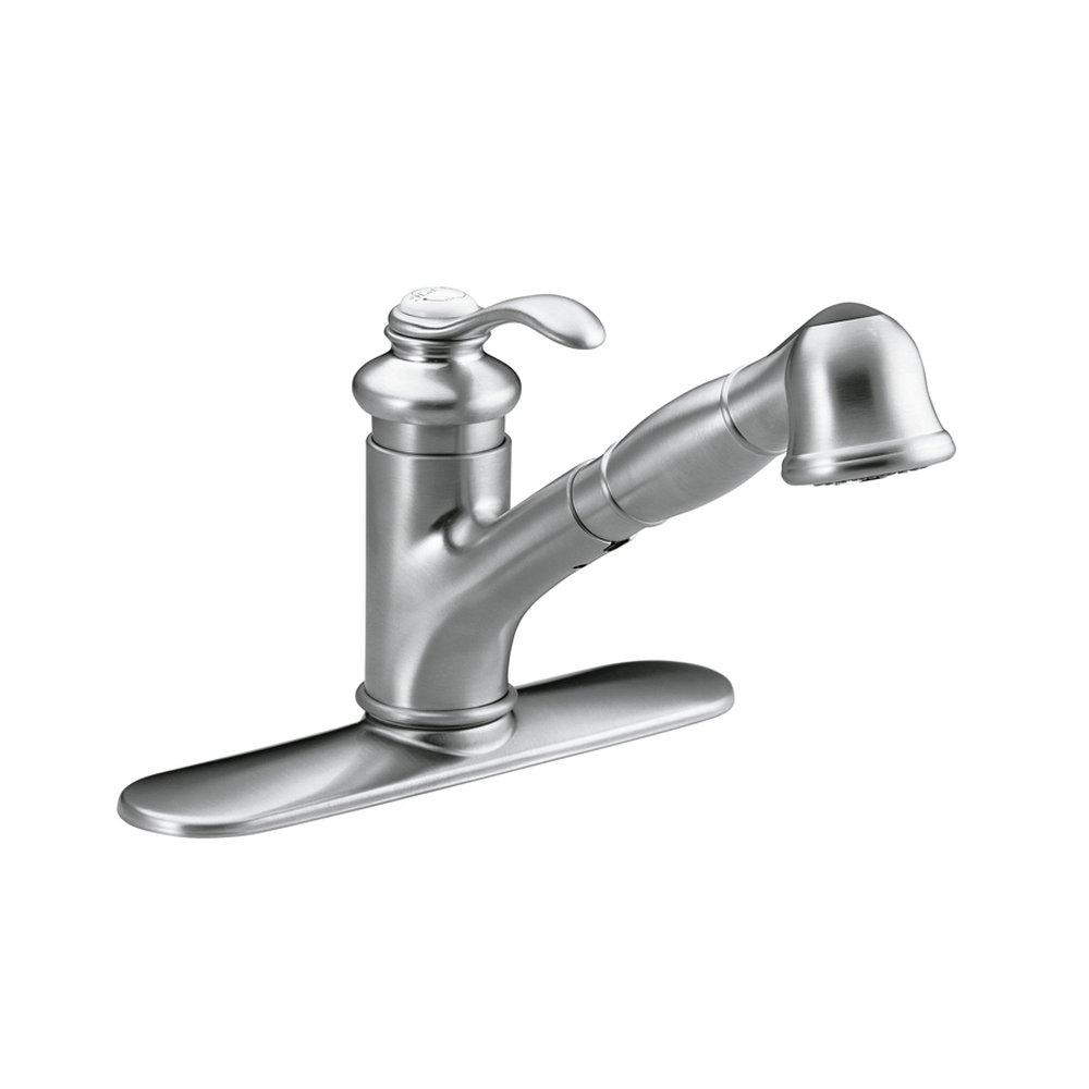 KOHLER Brushed Chrome Single Handle Pull Out Kitchen Faucet 