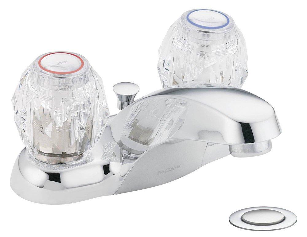 Moen Chrome Centerset Bathroom Sink Faucet with Pop-Up and Double Knob Handle 