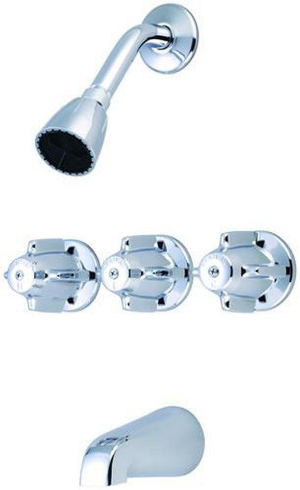 Central Brass Polished Chrome Three Handle Single Function Bathtub & Shower Faucet 