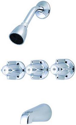 Three Handle Single Function Bathtub & Shower Faucet in Polished Chrome