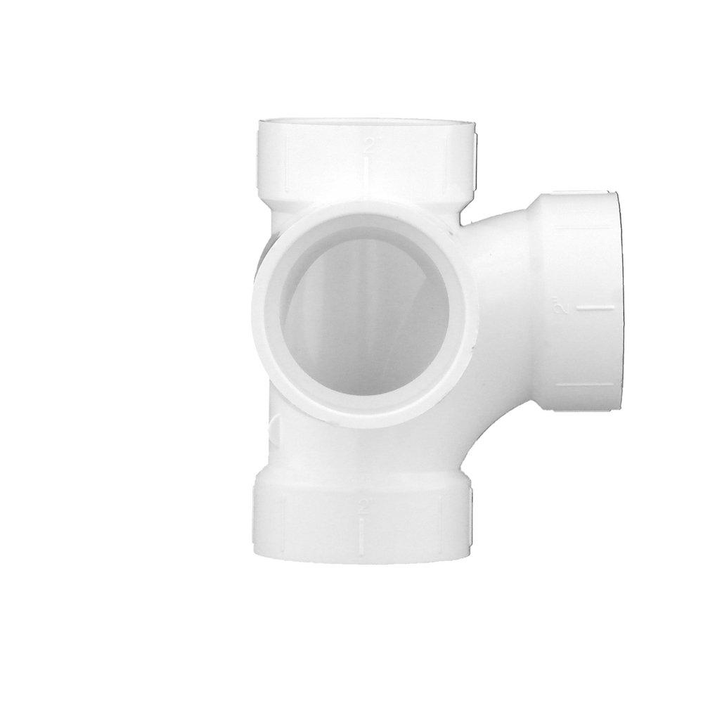 White PVC DWV Sanitary Tee with 2 