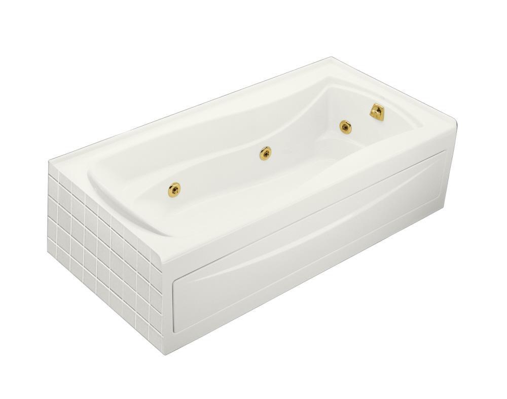 KOHLER White 72 x 36 in. 3-Wall Alcove Acrylic Rectangular Bathtub with Integral Apron, Right Hand Drain and Heater 