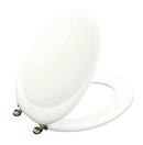 Elongated Closed Front Toilet Seat with Gold Hinge in White