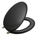 Elongated Closed Front Toilet Seat with Gold Hinge in Black Black