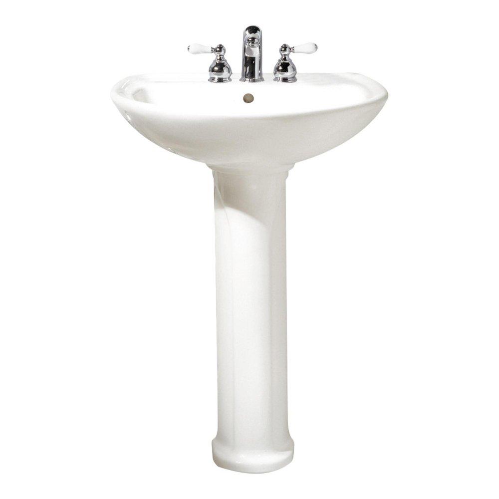 American Standard White 3-Hole Pedestal Bathroom Sink with 4 in. Faucet Centerset and Rear Drain 