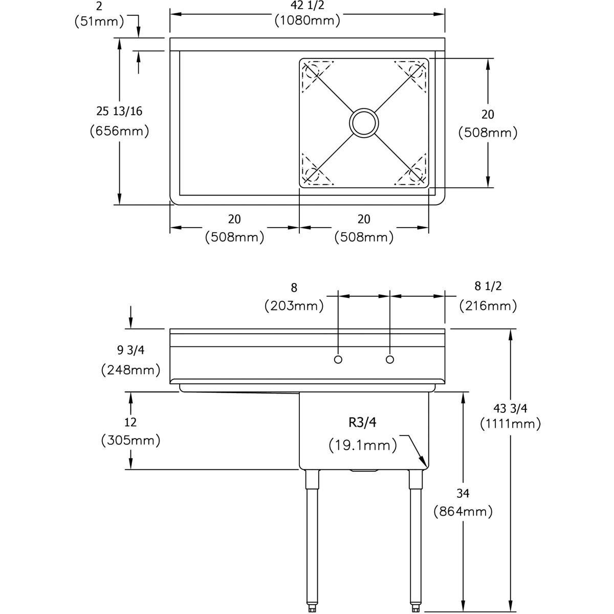 Elkay Buffed Satin Floor Mount Floor Standing Scullery Sink 