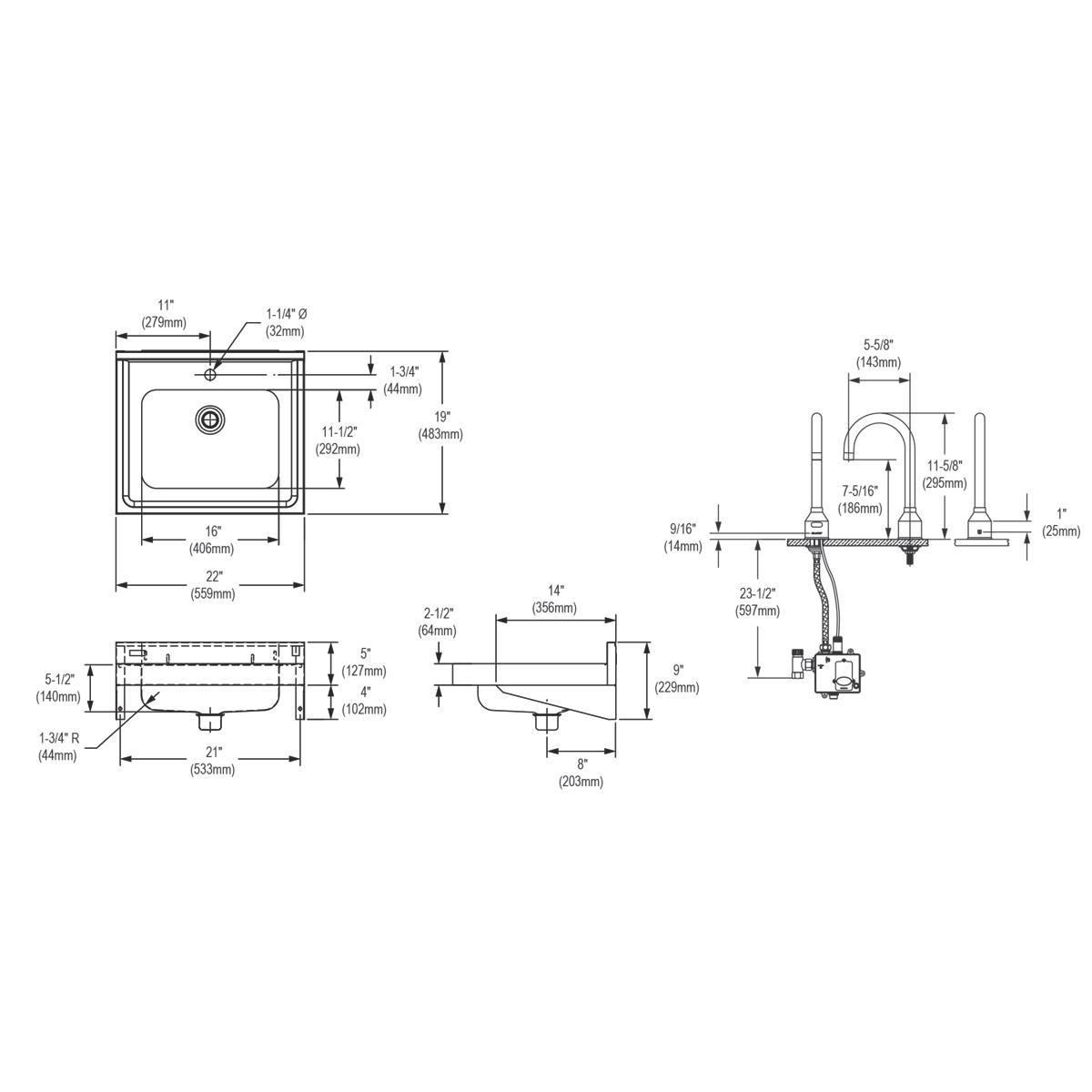 Elkay Buffed Satin Wall Mount Basin 