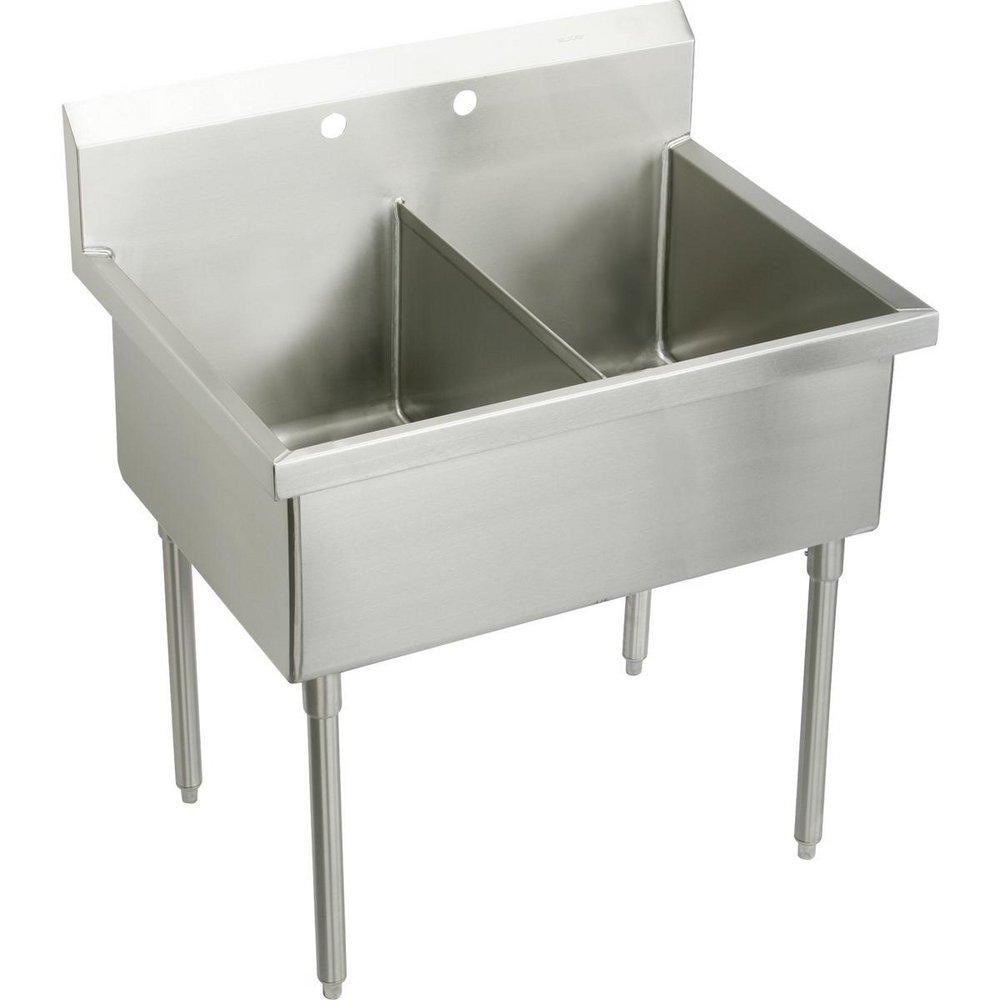Elkay Buffed Satin Floor Mount Food Double Compartment Service Scullery Sink 