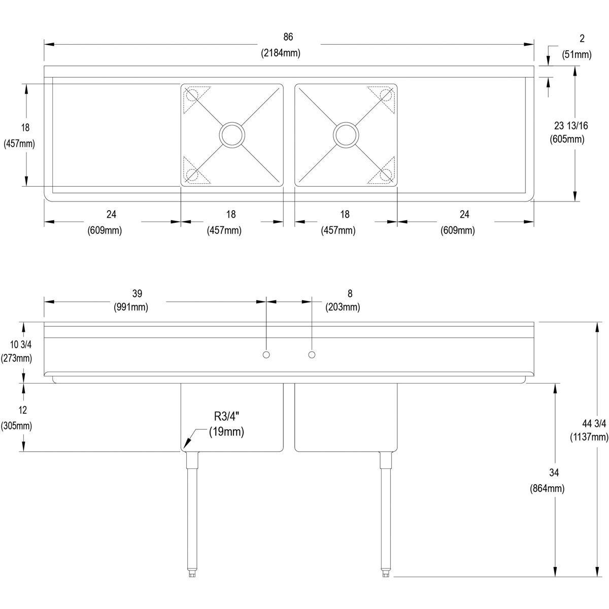 Elkay Buffed Satin Floor Mount Freestanding Kitchen Service Sink 