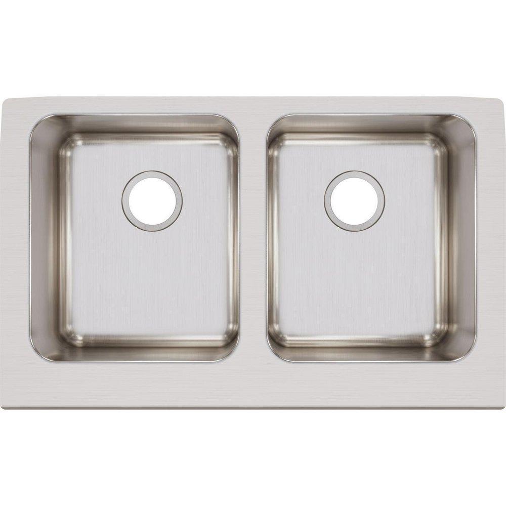 Elkay Lustrous Satin 33 x 20-1/2 in. Stainless Steel Double Bowl Farmhouse Kitchen Sink with Sound Dampening 