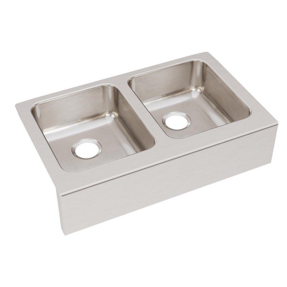 Elkay Lustrous Satin 33 x 20-1/2 in. Stainless Steel Double Bowl Farmhouse Kitchen Sink with Sound Dampening 
