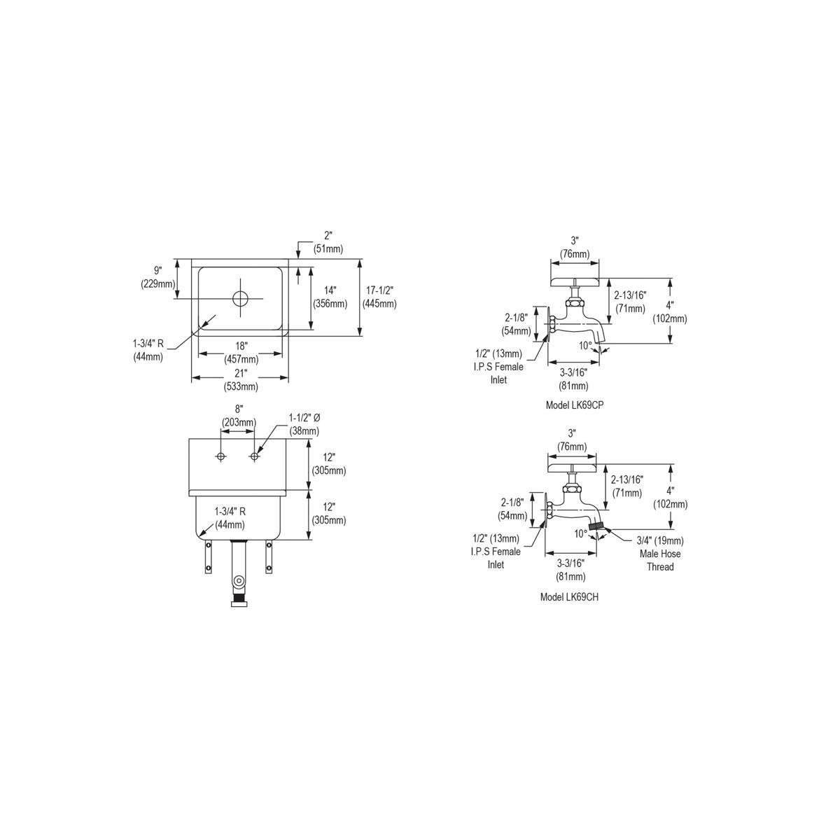 Elkay Buffed Satin Wall Service Sink 