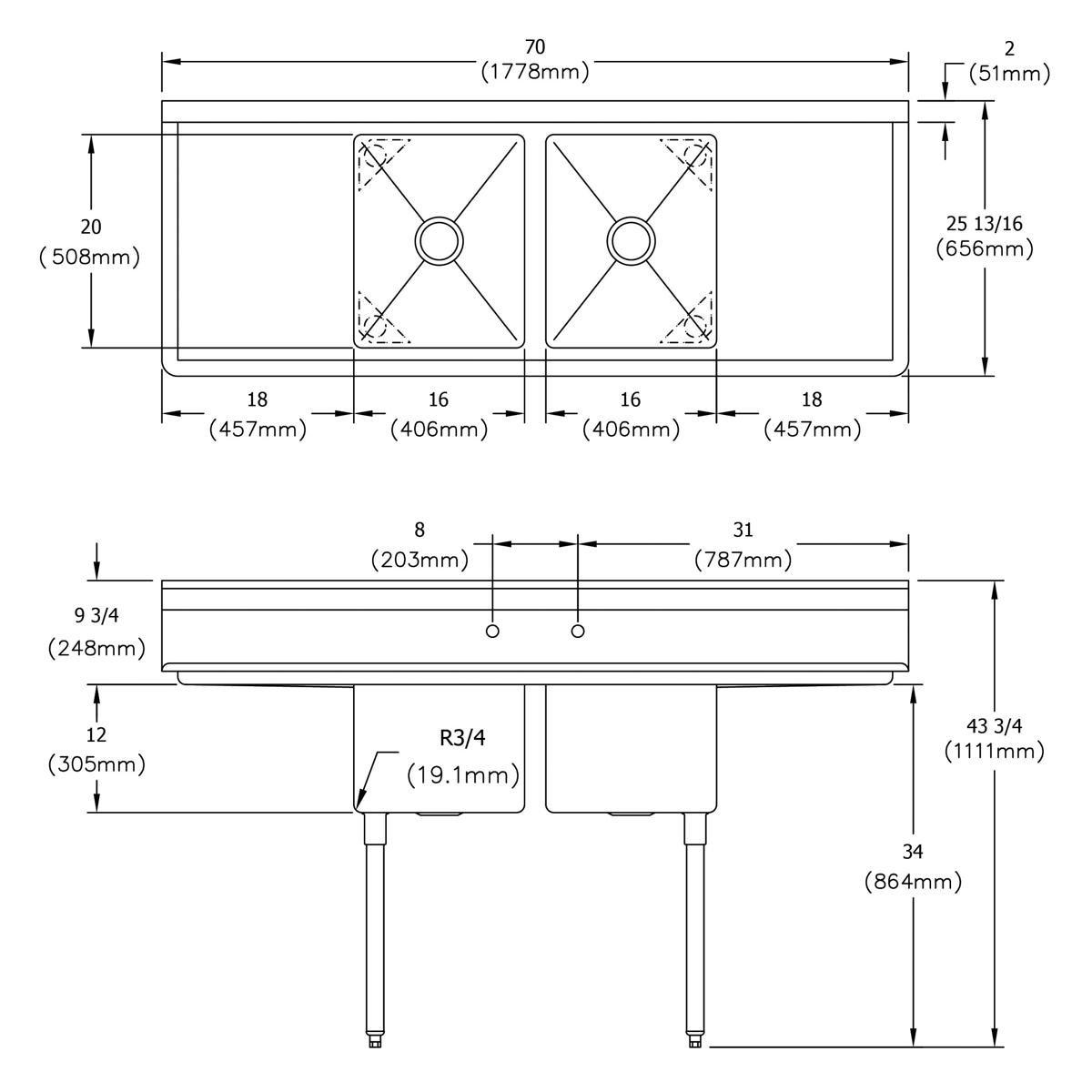 Elkay Buffed Satin 80X28 4H 3B SS SCUL SINK *STURDI 