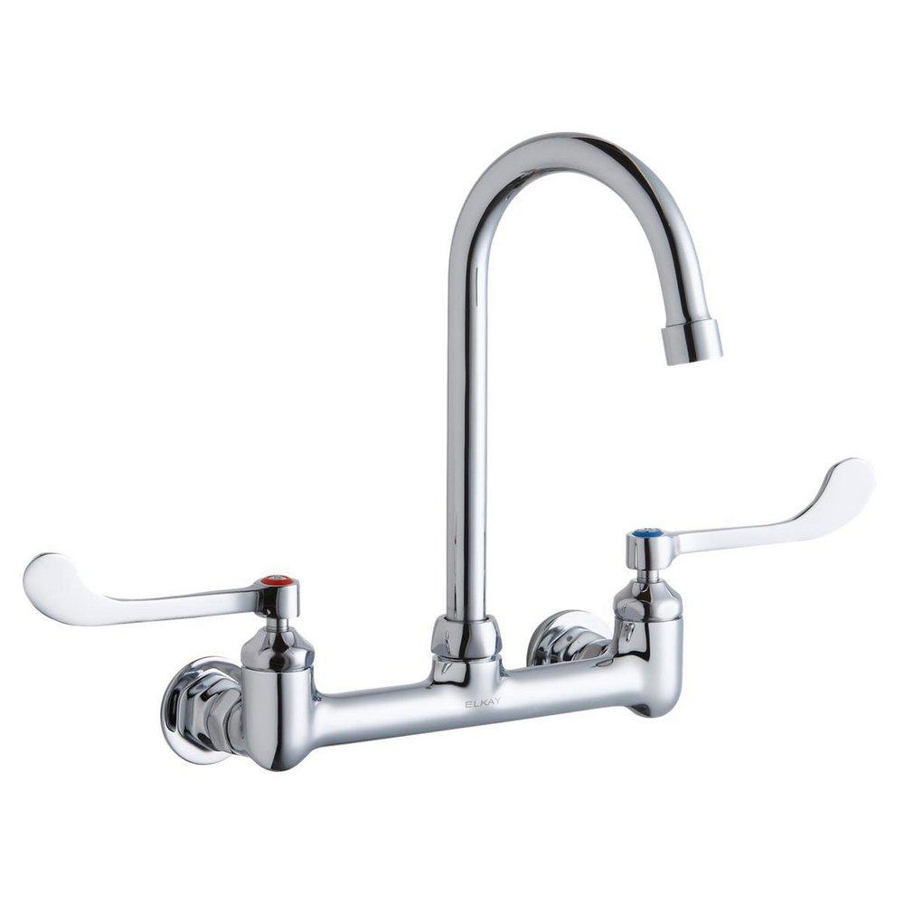 Elkay Lustrous Satin Wall Mounted Mixing Faucet with Wristblade Handle 