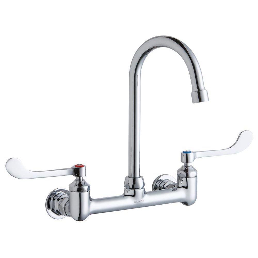 Elkay Lustrous Satin Wall Mounted Mixing Faucet with Wristblade Handle 