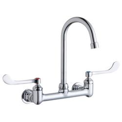 Wall Mounted Mixing Faucet with Wristblade Handle in Lustrous Satin