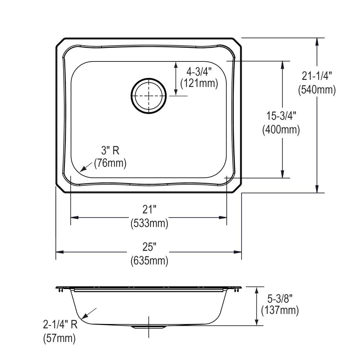 Elkay Brushed Satin 25 x 21-1/4 in. Stainless Steel Single Bowl Drop-in Kitchen Sink in Brushed Satin 