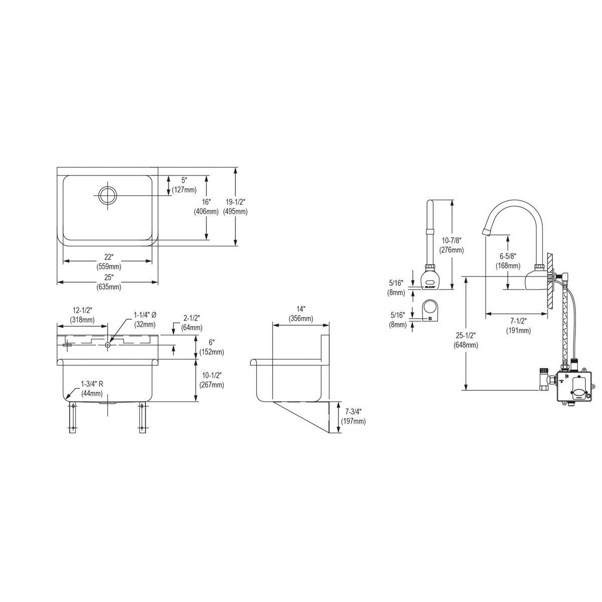 Elkay Buffed Satin 22 x 16 x 10-1/2 in. Wall Mount Healthcare Sink 