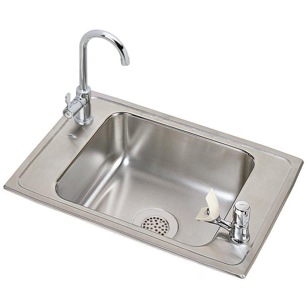 Elkay Brushed Satin Drop-In and Topmount Vandal Resistant Classroom Sink with Faucets and Drain 
