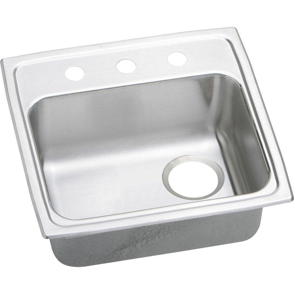 Elkay Lustrous Satin 19 x 18 in. 2-Hole 1-Bowl Self-Rimming or Drop-In 304 Stainless Steel Kitchen Sink with Rear Right Drain 