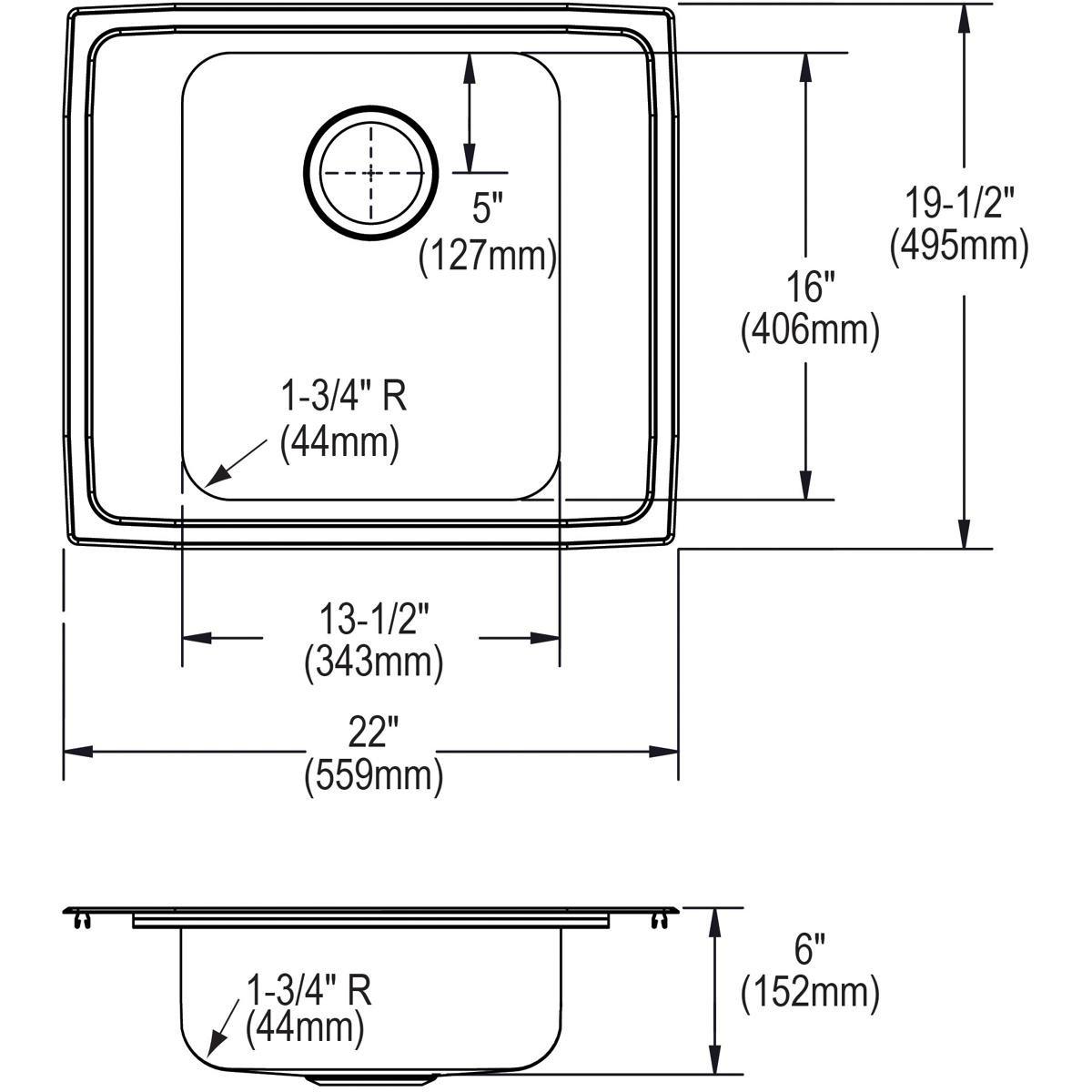 Elkay Lustrous Highlighted Satin Drop-In and Topmount Sink Bowl 