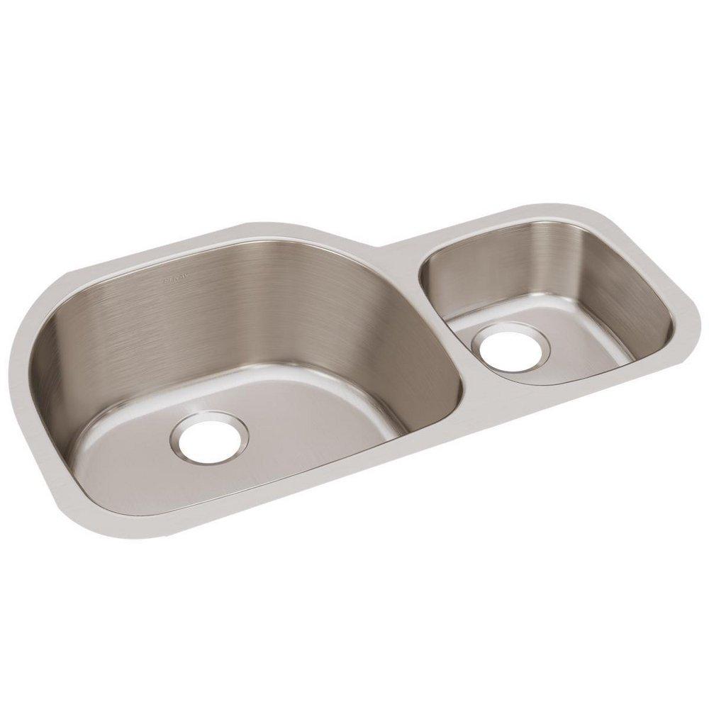 Elkay Lustrous Satin 36-1/4 x 21-1/8 in. No Hole Stainless Steel Double Bowl Undermount Kitchen Sink 