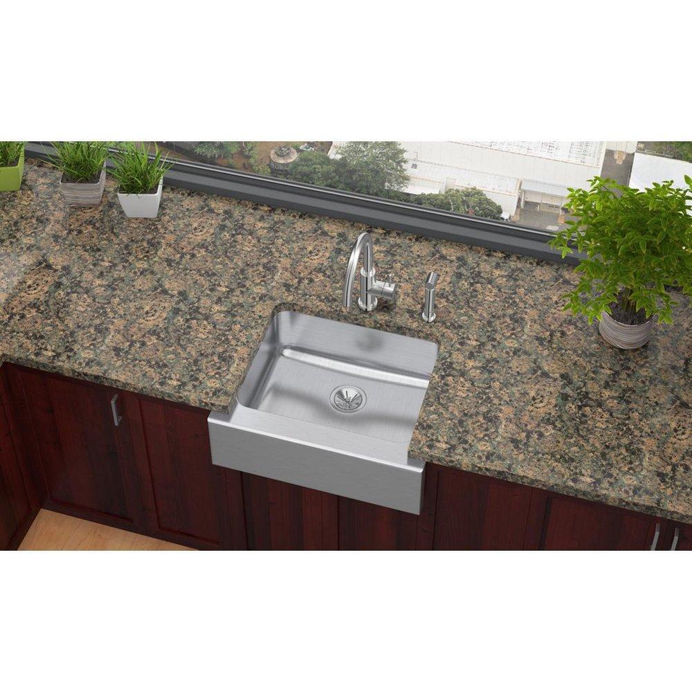 Elkay Lustrous Satin 25 x 20-1/2 in. Stainless Steel Single Bowl Farmhouse Kitchen Sink with Sound Dampening 