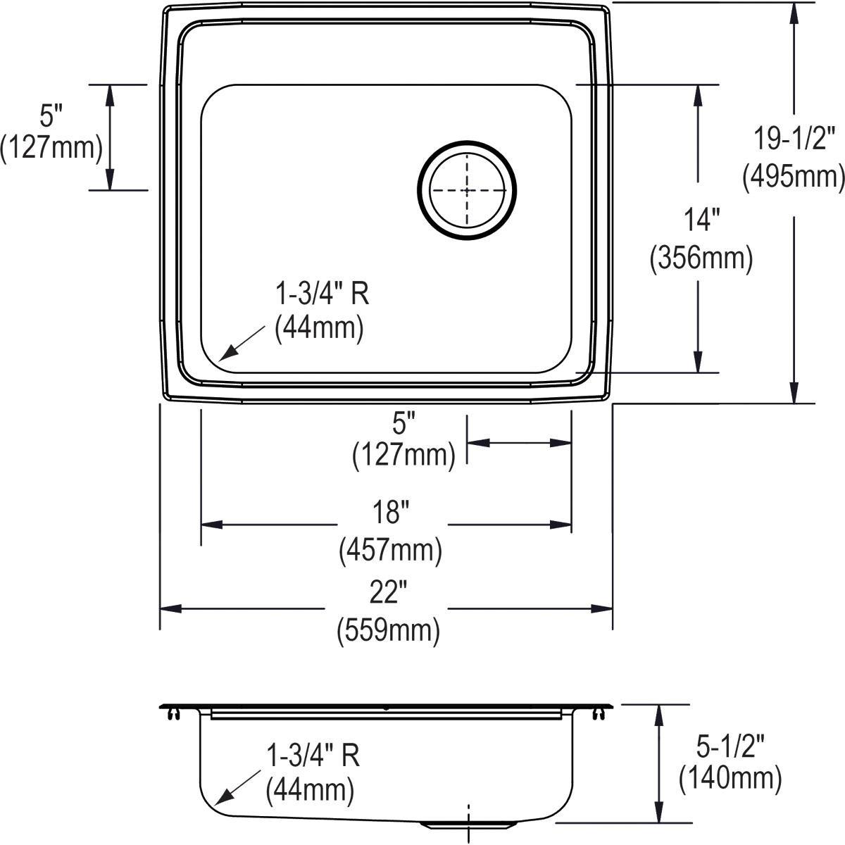 Elkay Lustrous Satin 22 X 19 One Hole Single Band Kitchen SINK *LUSTER Stainless Steel 