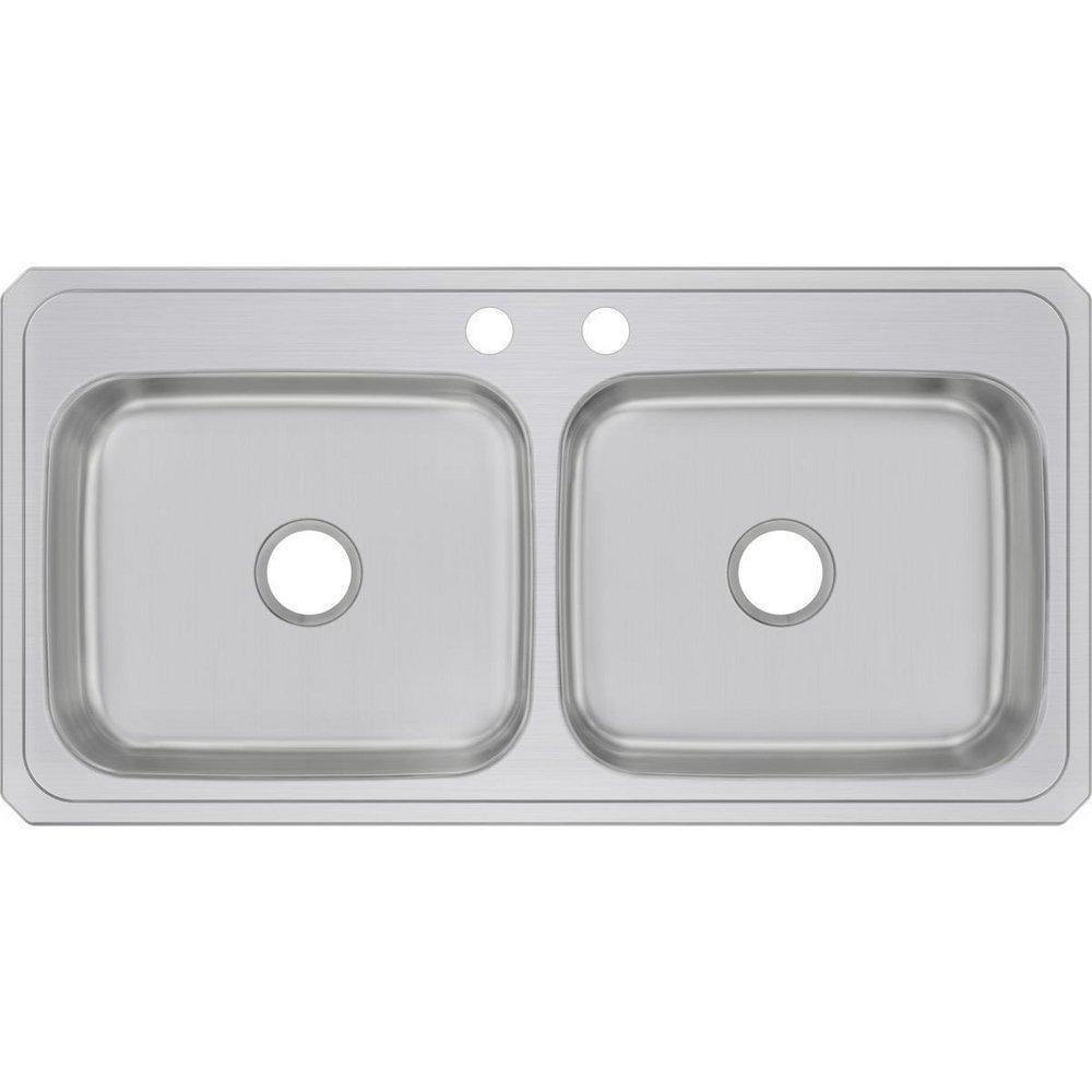 Elkay Lustrous Satin 25 x 22 in. 2-Hole 1-Bowl 304 Stainless Steel Top Mount and Drop-In Classroom Sink 