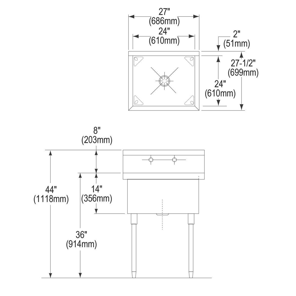 Elkay Buffed Satin Floor Mount Square Corner Scullery Sink 