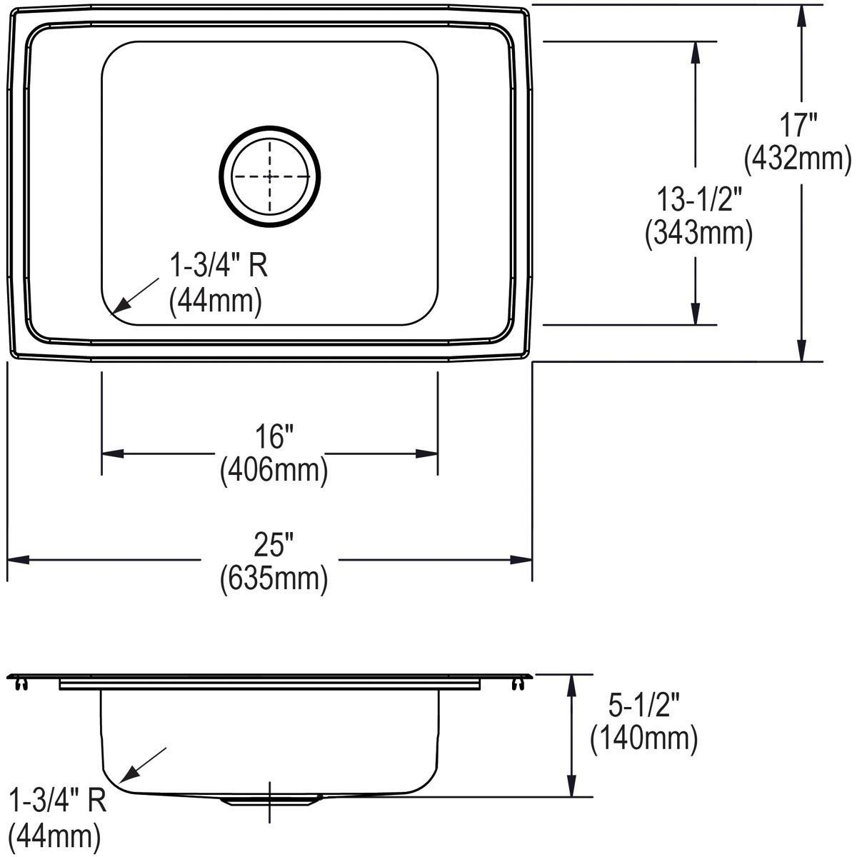 Elkay Brushed Satin 25 x 17 x 5-1/2 in. Drop-in Classroom Sink 