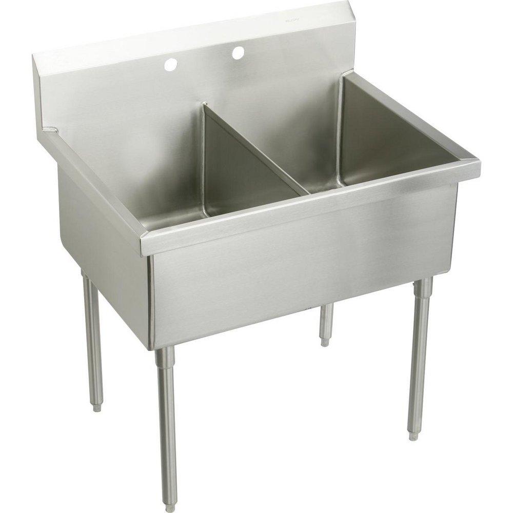 Elkay Buffed Satin 2-Basin Floor Mount Square Corner Scullery Sink 