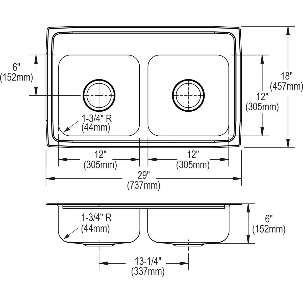Elkay Brushed Satin Topmount Sink Bowl 