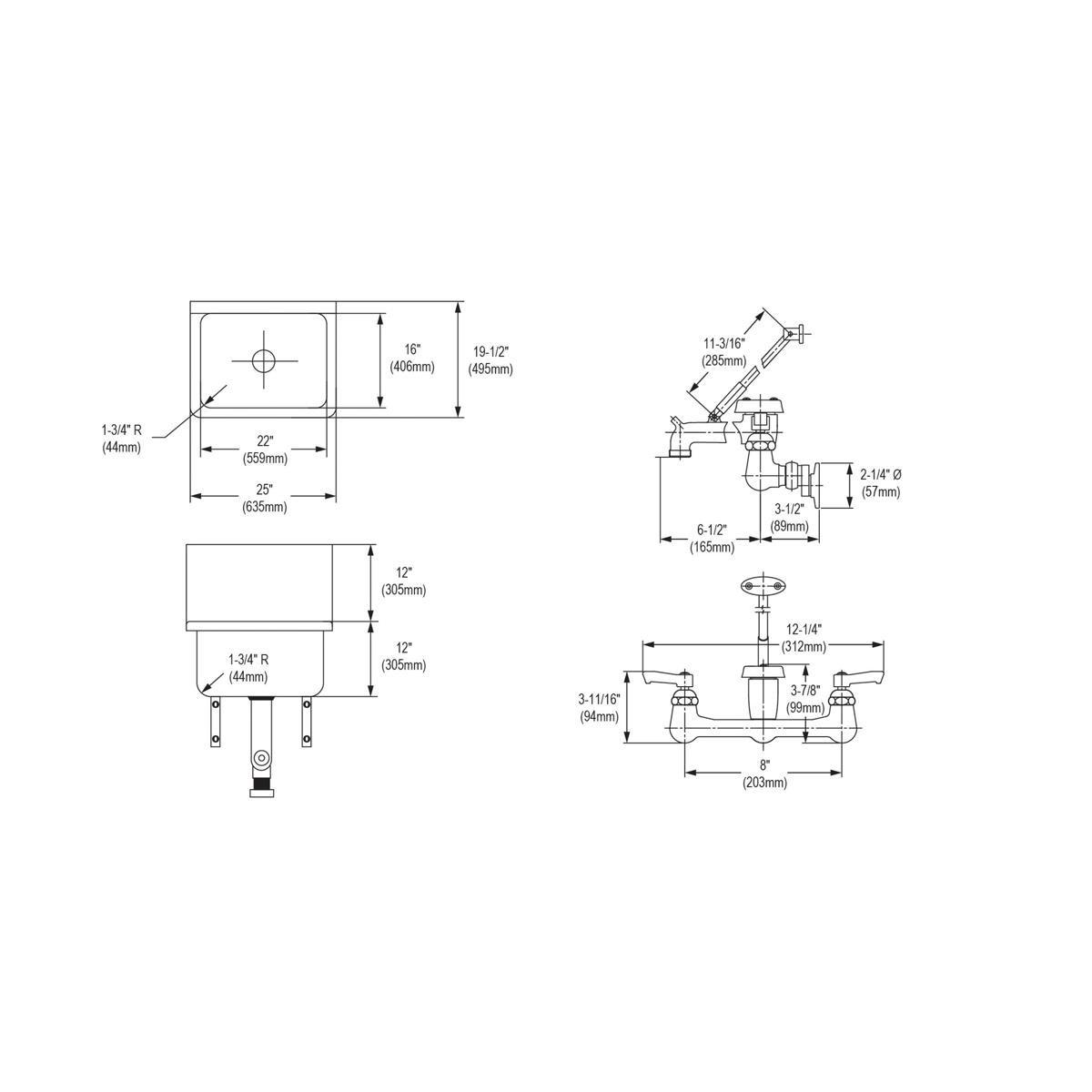 Elkay Satin Stainless Steel Wall Series Sink Complete 