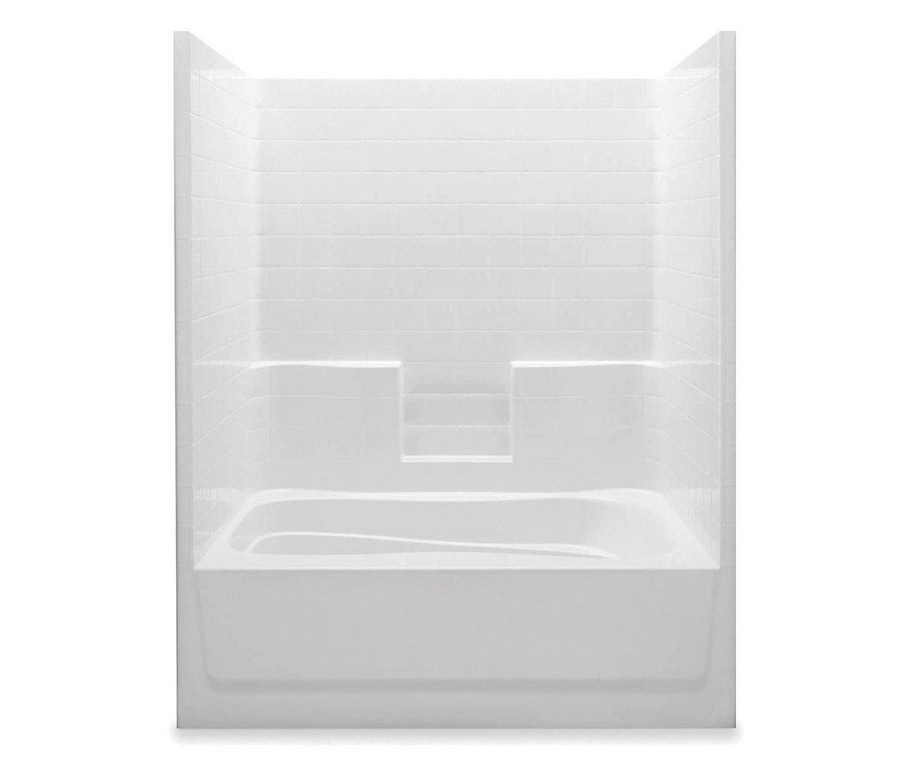 Aquatic White 60 x 37-1/4 in. Tub & Shower Unit with Drain in White 