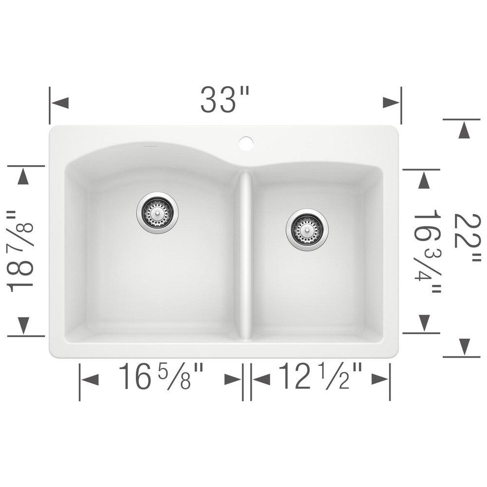 BLANCO White 33 x 22 in. 1 Hole Composite Double Bowl Dual Mount Kitchen Sink 