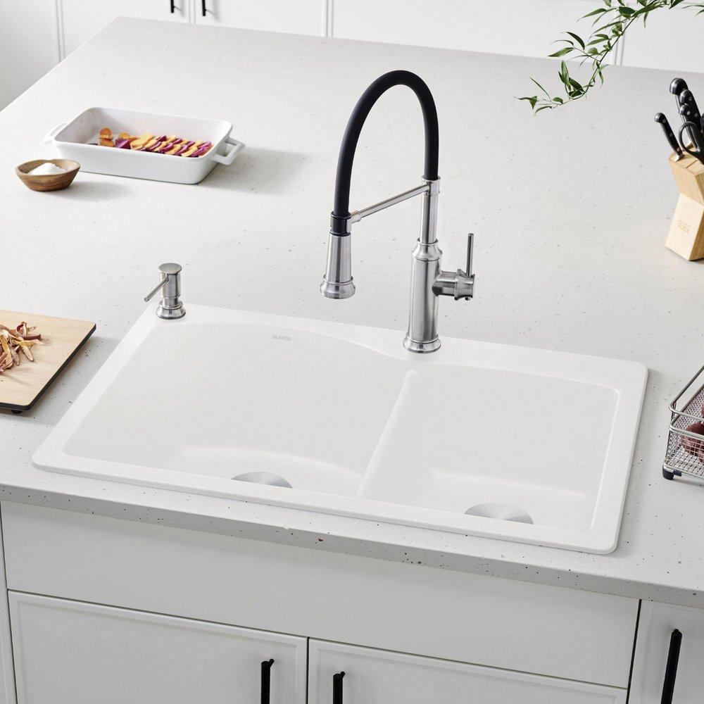 BLANCO White 33 x 22 in. 1 Hole Composite Double Bowl Dual Mount Kitchen Sink 